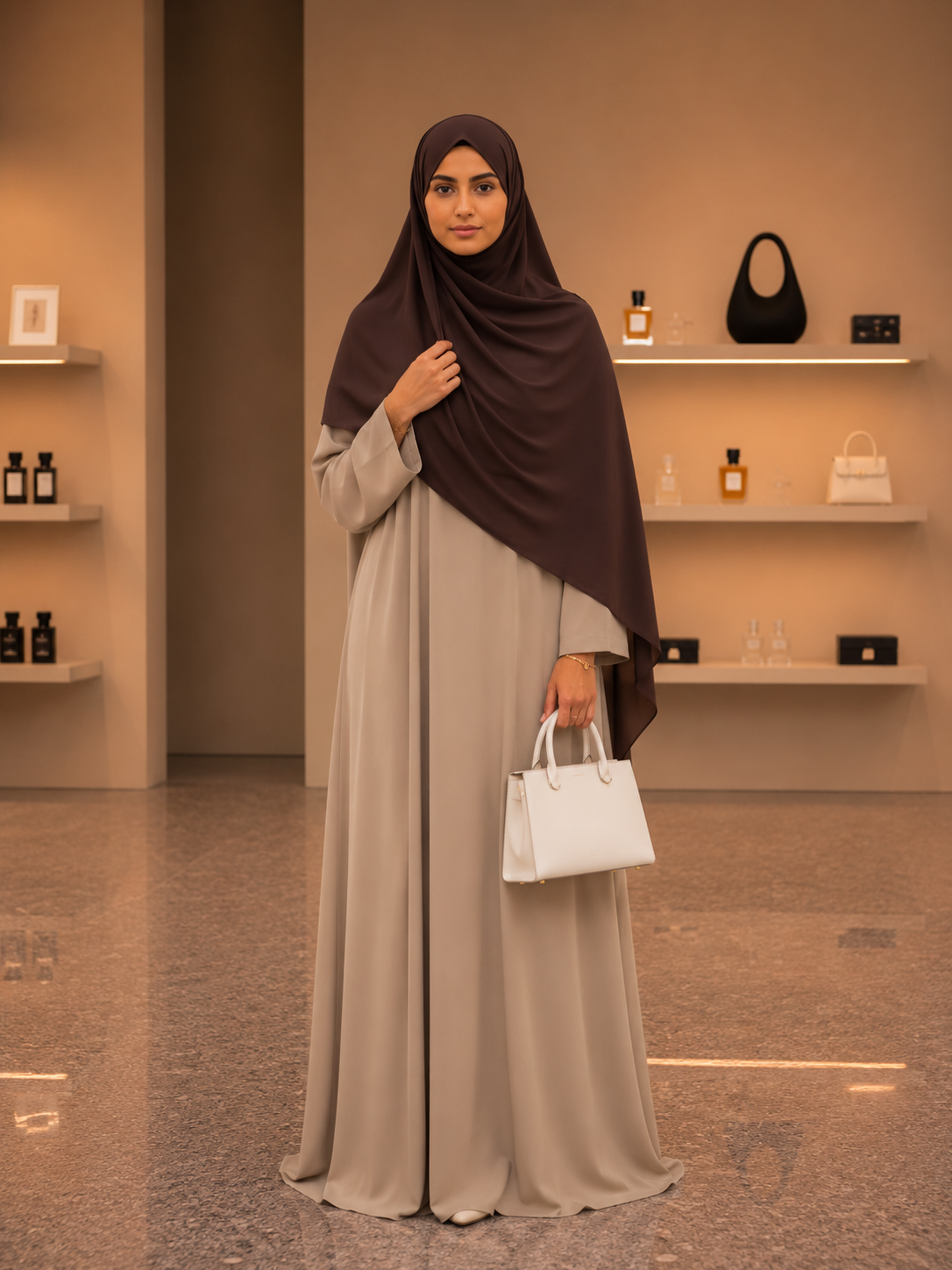 Abaya Longue Beige Sable – Coupe Fluide & Élégance Minimaliste