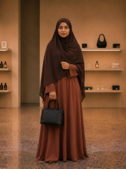 Abaya Longue Terracotta à Manches Dentelle – Élégance Modeste & Raffinée