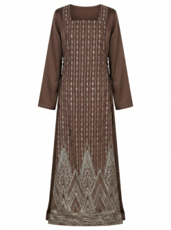 Alternative view of Robe Longue Marron Brodée à Manches Longues – Élégance Bohème Chic