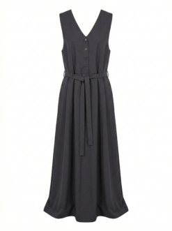 Robe Longue Sans Manches Noir Anthracite – Élégance Minimaliste