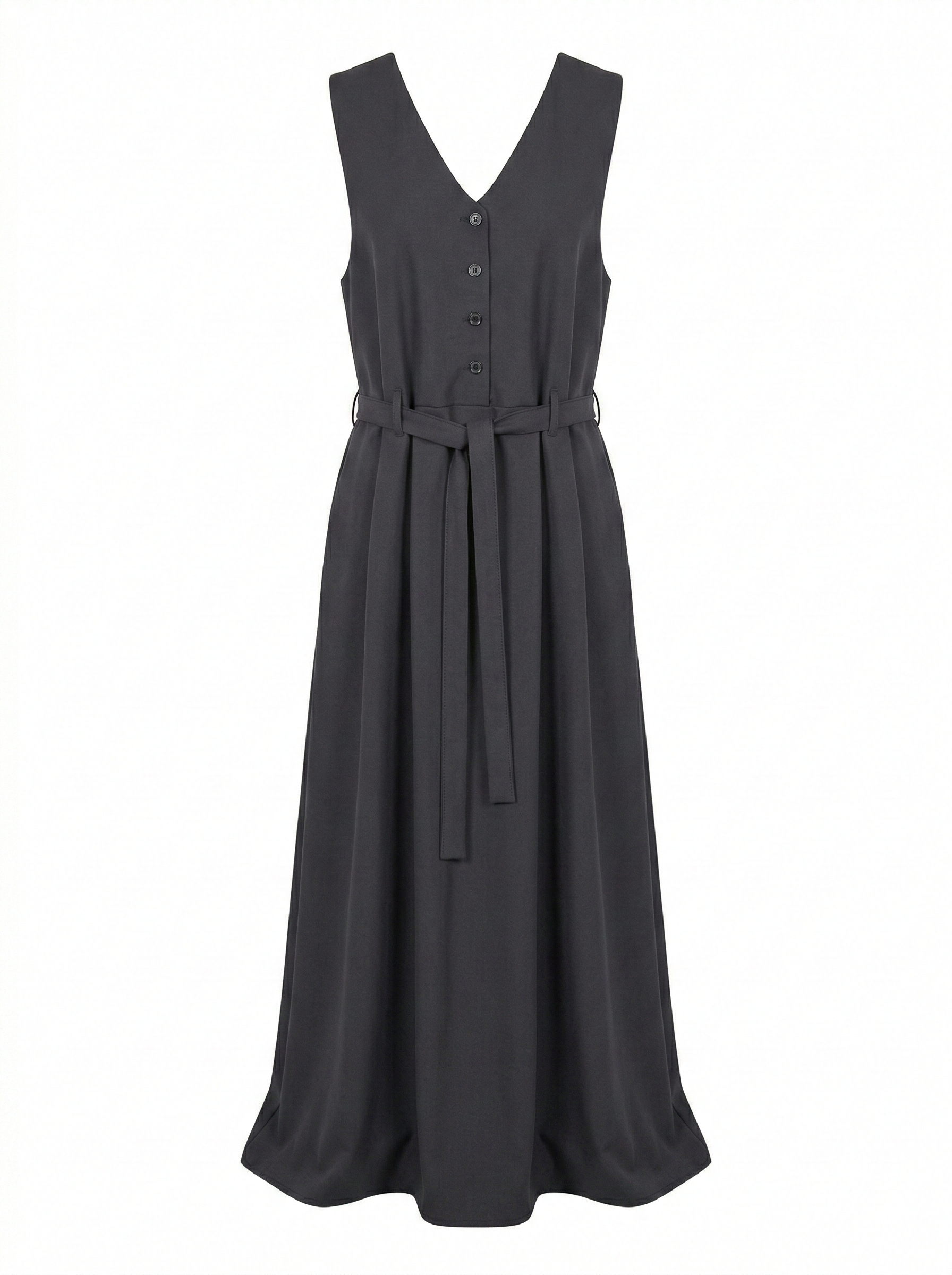 Robe Longue Sans Manches Noir Anthracite – Élégance Minimaliste