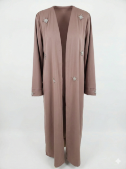 Kimono Long Beige Rosé Brodé Femme – Élégance Douce & Raffinée