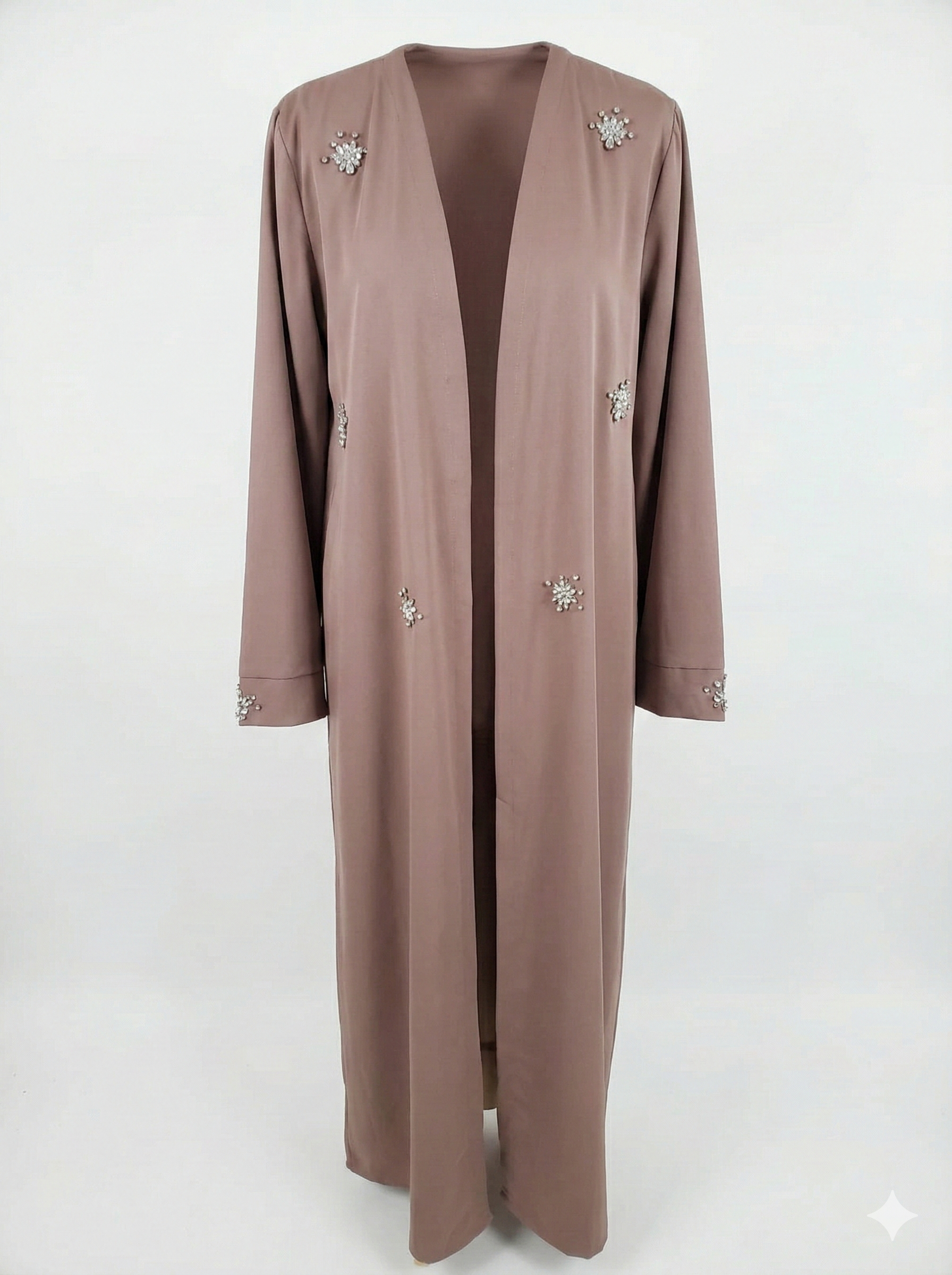 Kimono Long Beige Rosé Brodé Femme – Élégance Douce & Raffinée