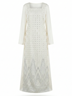 Alternative view of Robe Longue Ivoire Brodée à Manches Longues – Élégance Bohème Chic