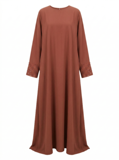 Abaya Longue Terracotta à Manches Dentelle – Élégance Modeste & Raffinée
