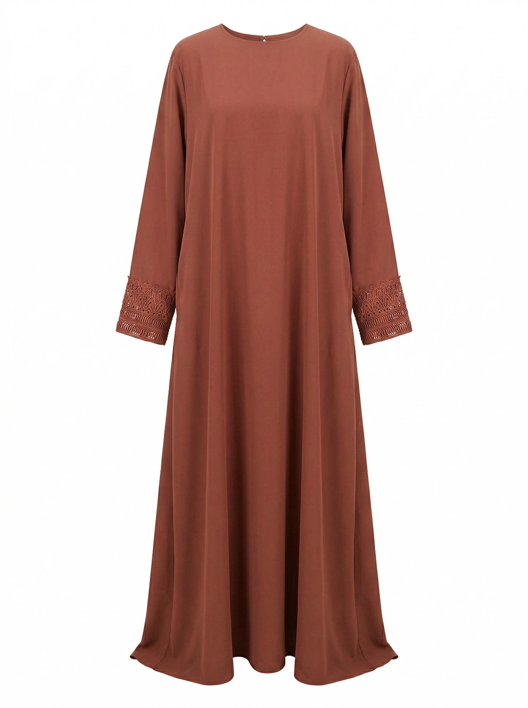 Abaya Longue Terracotta à Manches Dentelle – Élégance Modeste & Raffinée