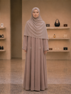 Kimono Long Beige Rosé Brodé Femme – Élégance Douce & Raffinée