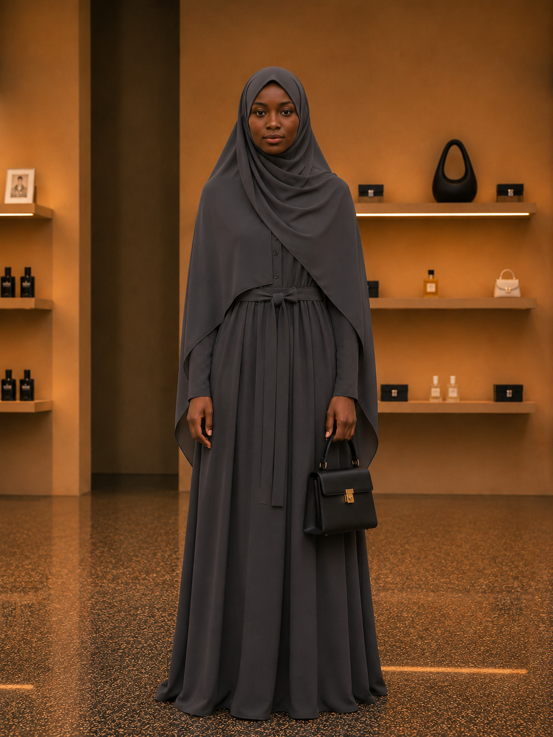 Robe Longue Sans Manches Noir Anthracite – Élégance Minimaliste
