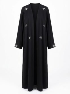 Kimono Long Noir Brodé Femme – Élégance Minimaliste & Raffinée