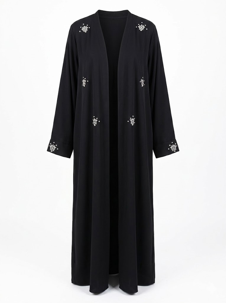 Kimono Long Noir Brodé Femme – Élégance Minimaliste & Raffinée