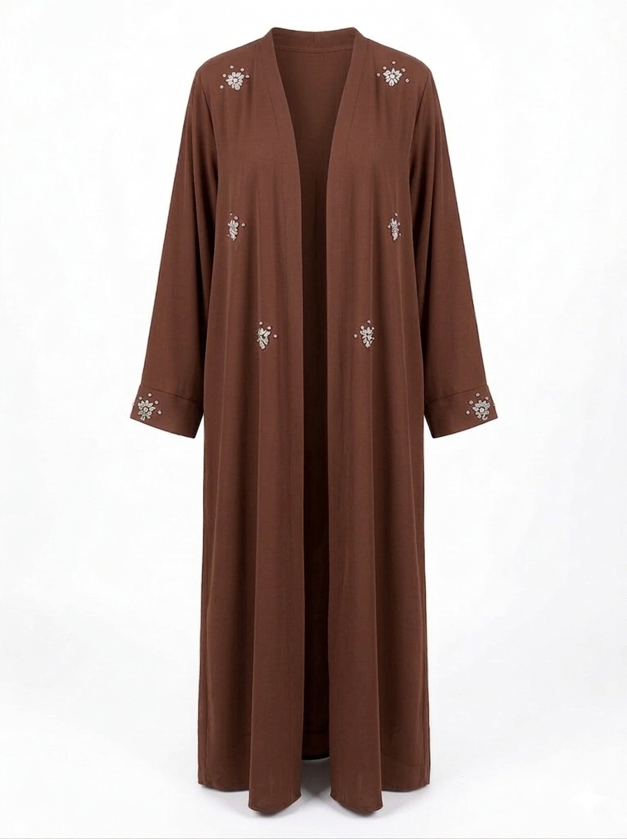 Kimono Long Chocolat Brodé Femme – Élégance Naturelle & Moderne