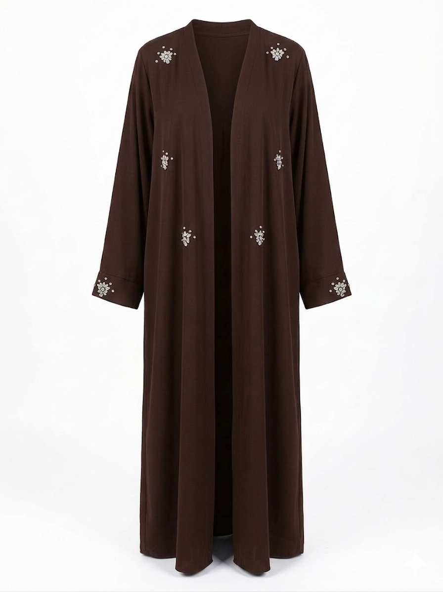 Kimono Long Chocolat Brodé Femme – Élégance Naturelle & Moderne