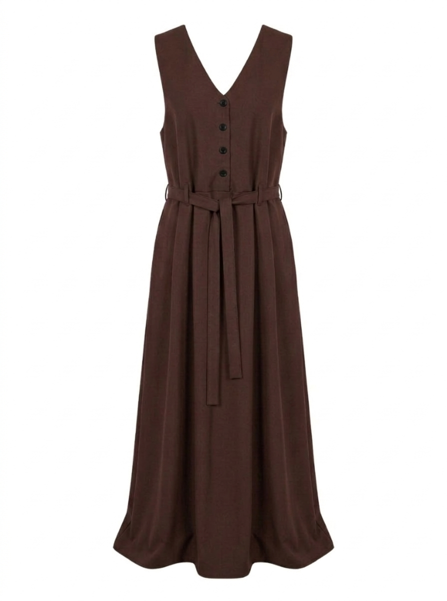 Robe Longue Sans Manches Chocolat – Élégance Minimaliste