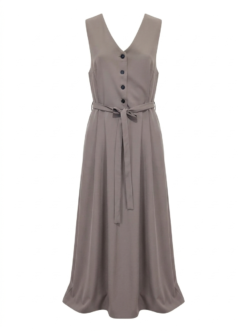 Robe Longue Sans Manches Taupe – Élégance Minimaliste