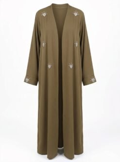 Kimono Long Kaki Brodé Femme – Élégance Naturelle & Moderne