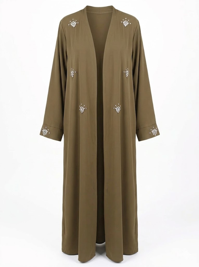 Kimono Long Kaki Brodé Femme – Élégance Naturelle & Moderne